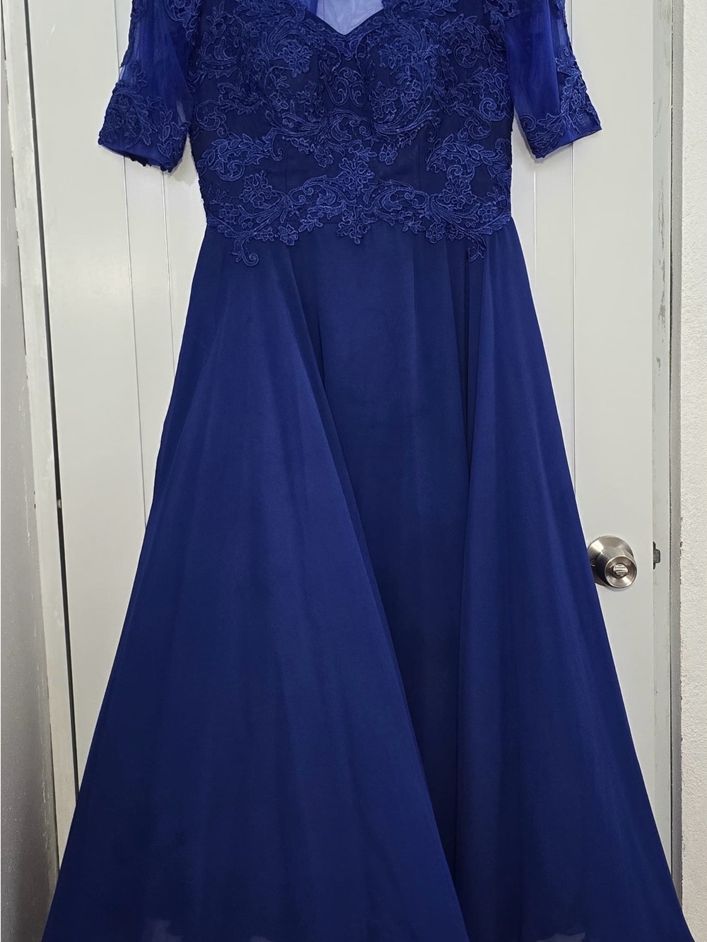 Amazon Royal Blue Lace Bodice A-Line Evening Dress